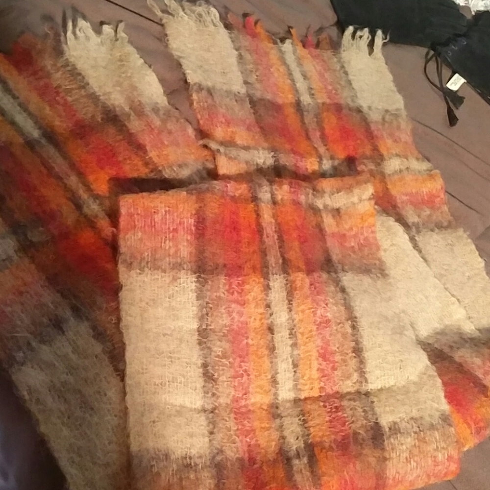 Vintage mohair plaid unisex scarf